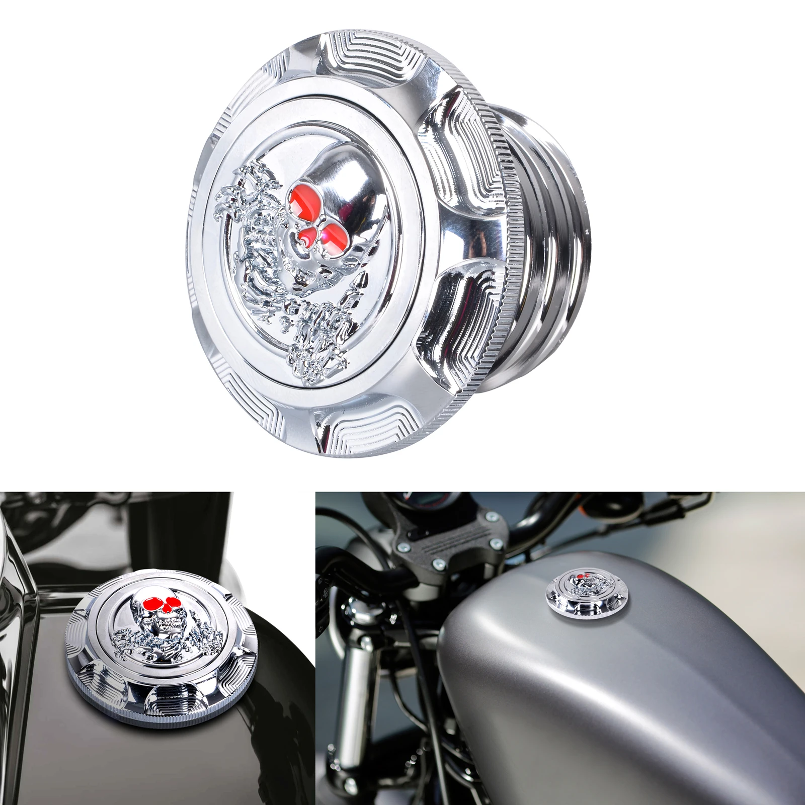 

3D Motorcycle Skull Fuel Gas Tank Cover Decorative Oil Cap Fit for Harley Sportster XL 1200 883 X48 Dyna Softail Touring FLHR