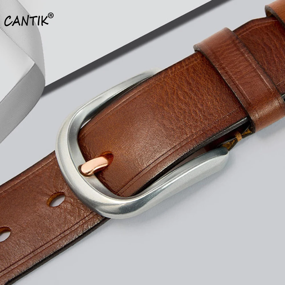 CANTIK Men's Top Quality Solid Cowskin Leather New Design Pin Buckle Belts for Men Jean Accessories 3.8cm Wide