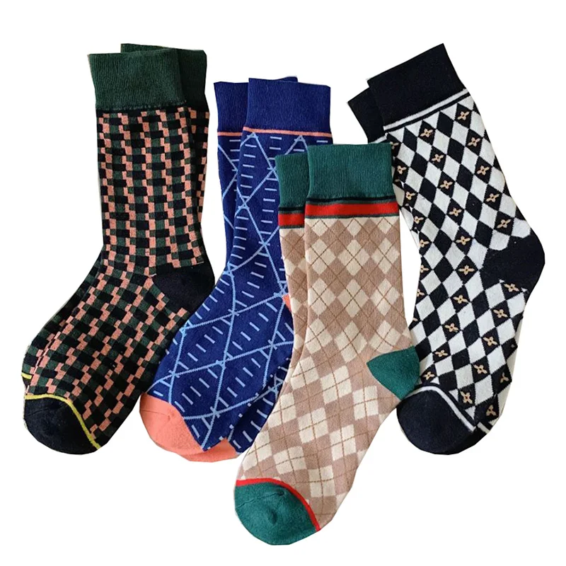 

2 Pair Winter Long Socks Female Comfortable Harajuku Fashion Cotton Socks Women Geometric Patterns Lingge Print Cycling Socken