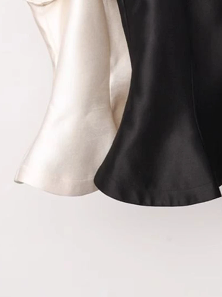 Женская Однотонная рубашка с круглым вырезом летняя блузка пышными рукавами