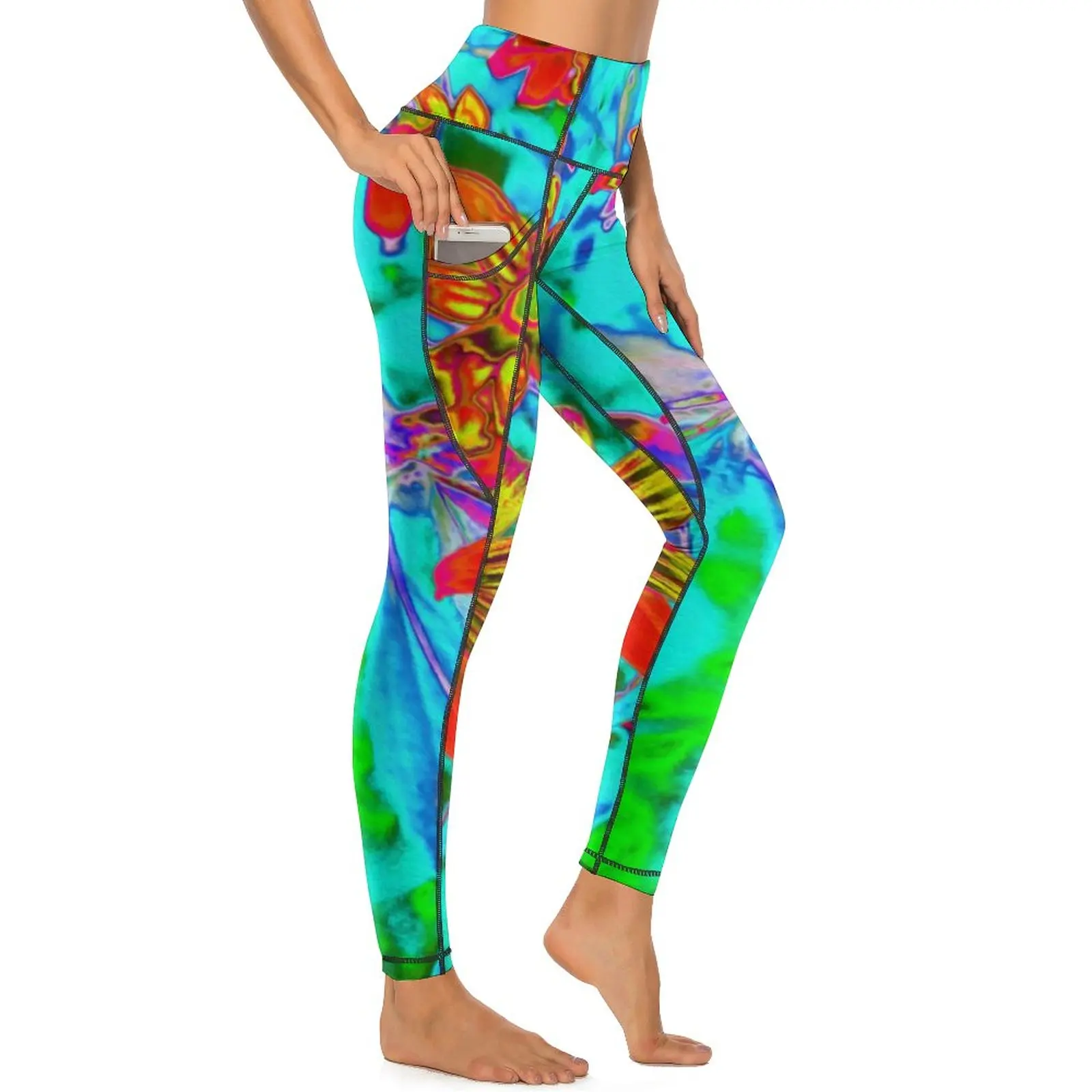 

Yellow And Orange Flower Leggings Abstract Tropical Print Push Up Yoga Pants Kawaii Stretch Yoga Legging Women Gym Sport Pants