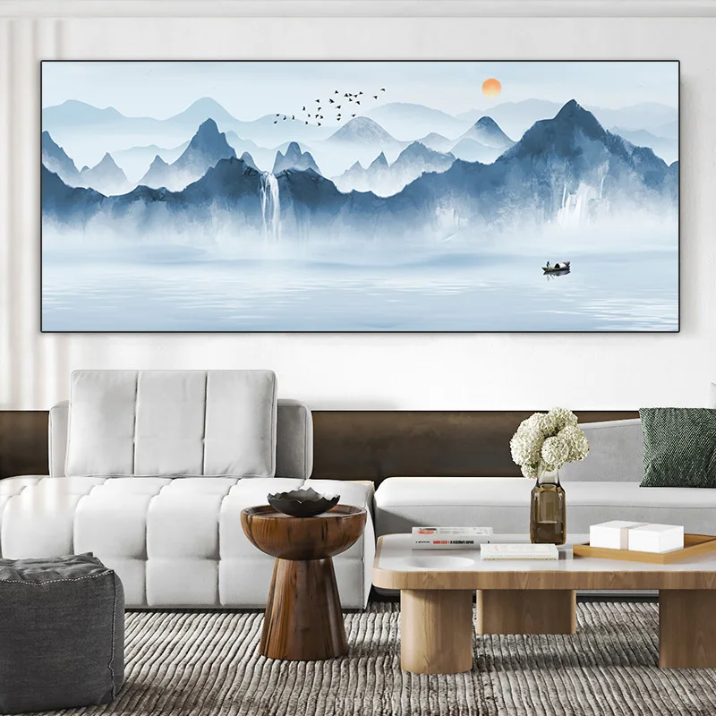 

Photo For Modern Living Room Dropship Home Decor Canvas Painting Blue Color Landscape Wall Art One Piece Poster and Prints Art