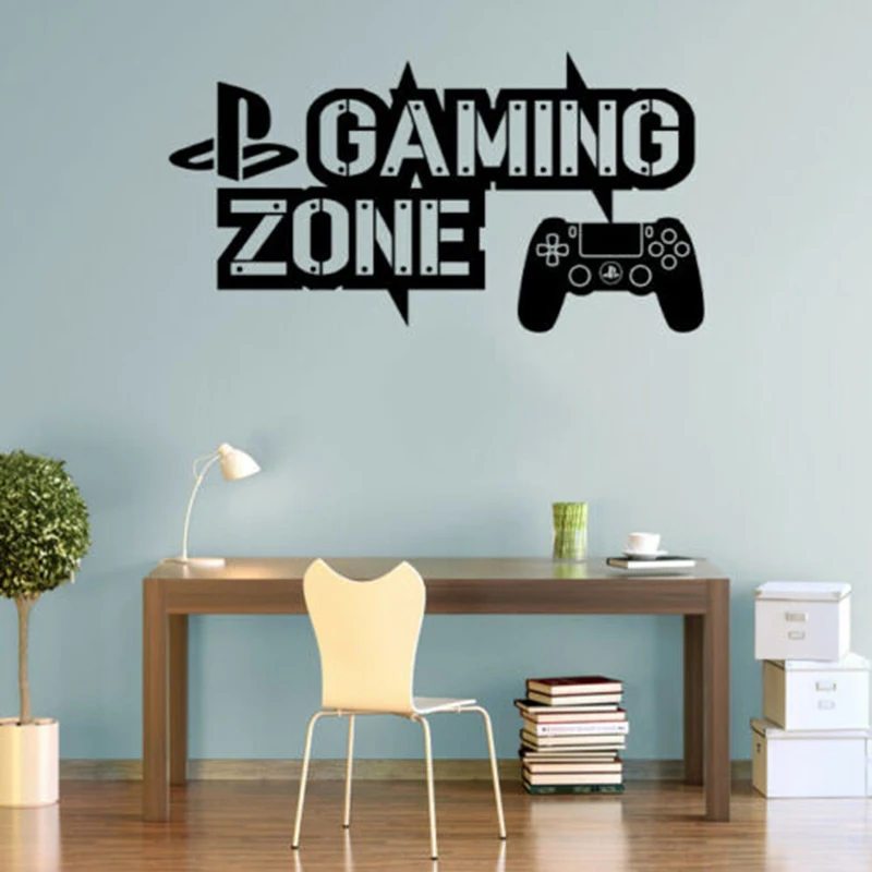 PS4 Gaming Zone Wall Stickers Play Controller Gamer Vinyl Decal Removable Kids Bedroom Wall Decoration Mural Y285