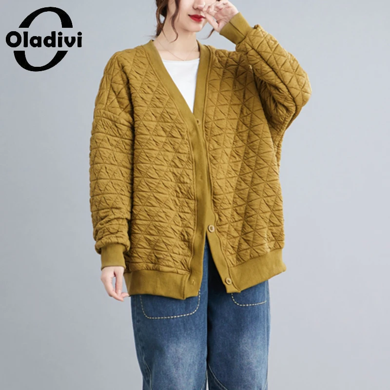 

Oladivi Casual Loose Women Jackets 2022 Autumn Winter Oversized Overcoat Plus Big Coat Fashion Lady Outerwears 9888 4XL 5XL 6XL