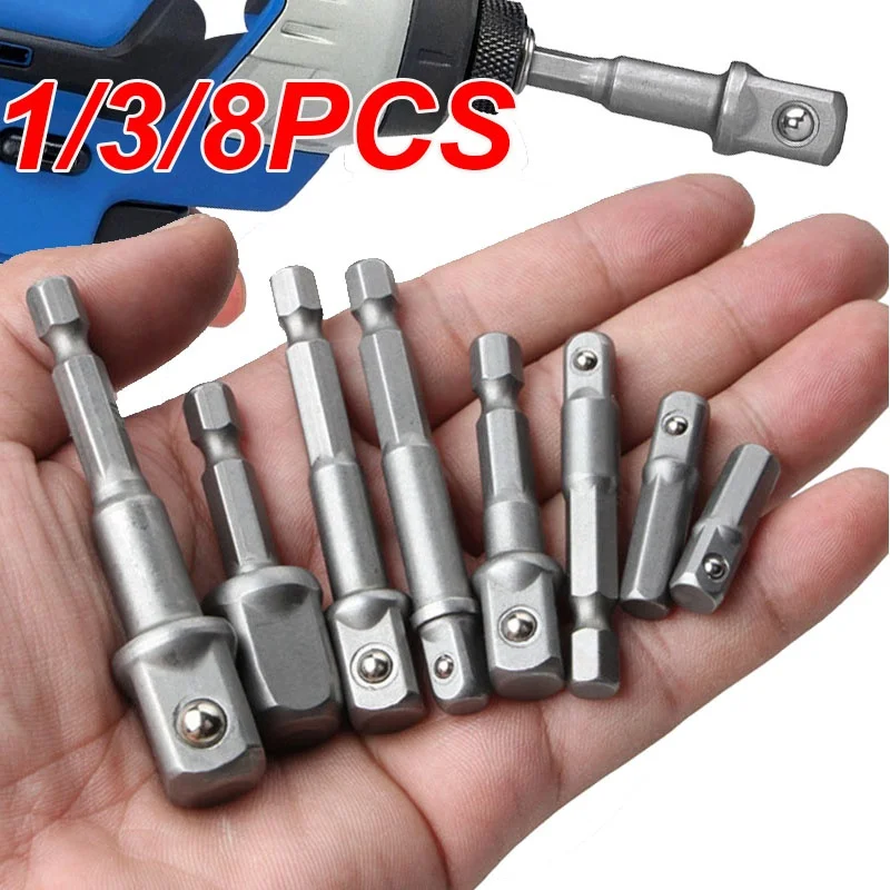 

1/3/8pcs Chrome Vanadium Steel Socket Adapter Hex Shank to 1/4" 3/8" 1/2" Extension Drill Bits Bar Hex Bit Set Power Tools