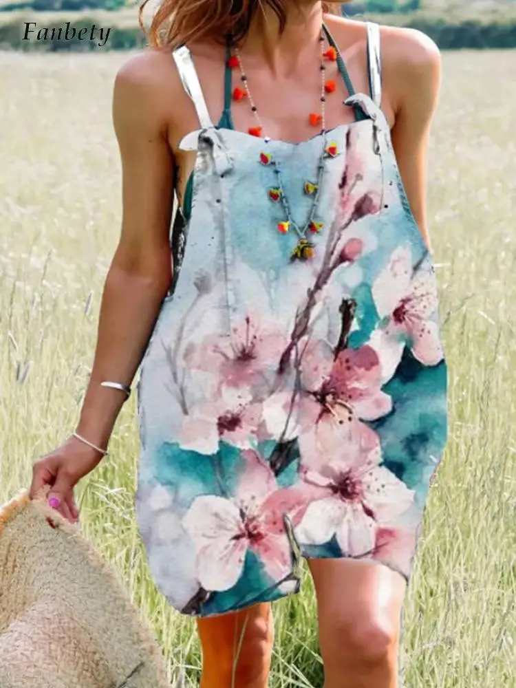 

Casual Floral Print Loose Shorts Jumpsuit Women Elegant Sleeveless Lace-up Straps Romper Overalls Female Summer Fashion Playsuit