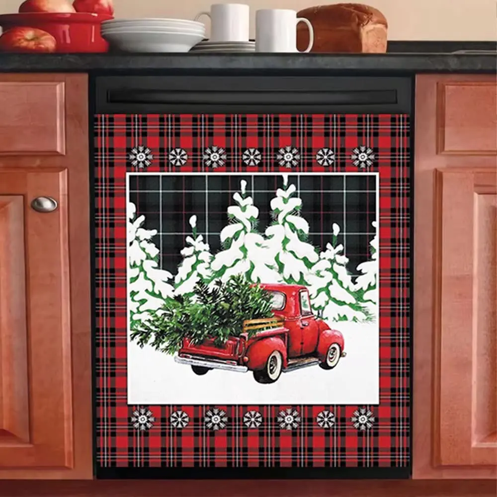 

Christmas Tree Magnet Dishwasher Cover Kitchen Decor,Country Truck Fridge Panel Decal,Snowflake Holiday Refrigerator Magnetic,Re