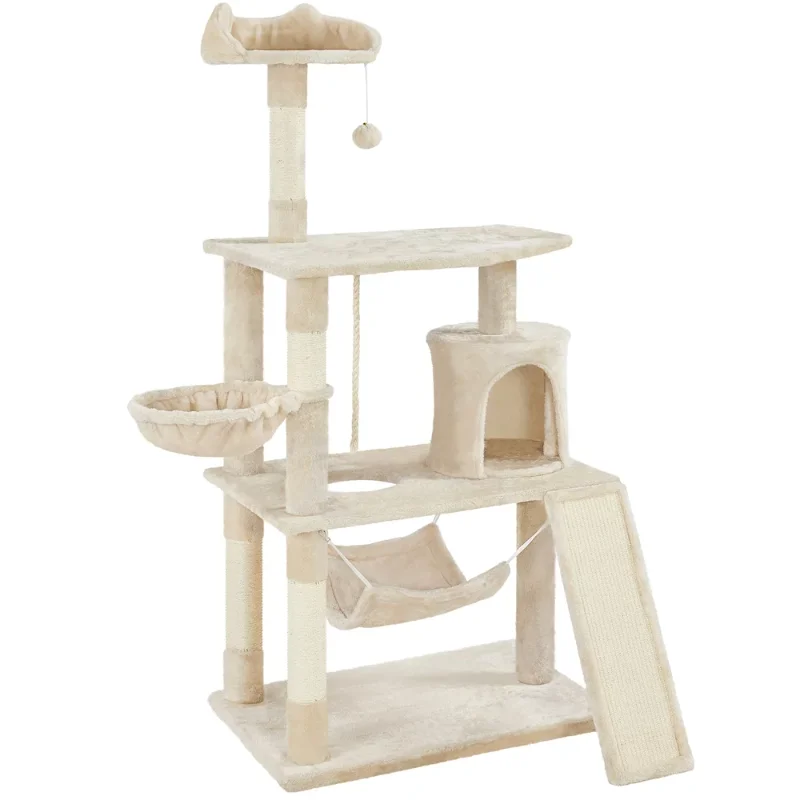 

Cat Tree with Condo and Scratching Post Tower, Beige, 61"