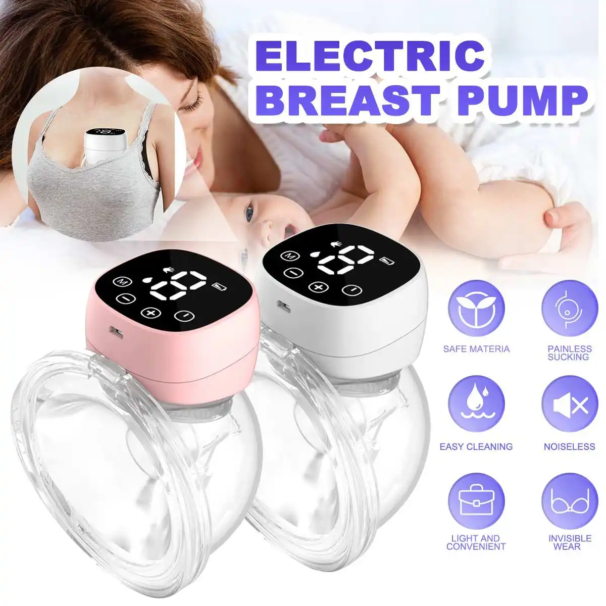 

Bioby Electric Breast Pump Hand Free Baby bottlePortable Wearable BPA-free Comfort Breastfeeding Milk Extractor Baby Accessories