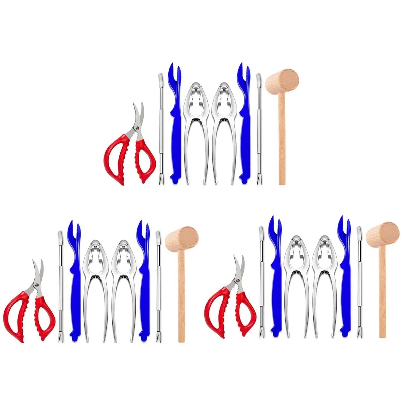 

Набор инструментов для морепродуктов из 24 предметов, в комплект входят 6 крекеров-крабов, 6 наконечников-лобстеров, 6 вилок-наконечников-крабов, 3 наконечника-крабов и 3 искусственных элемента