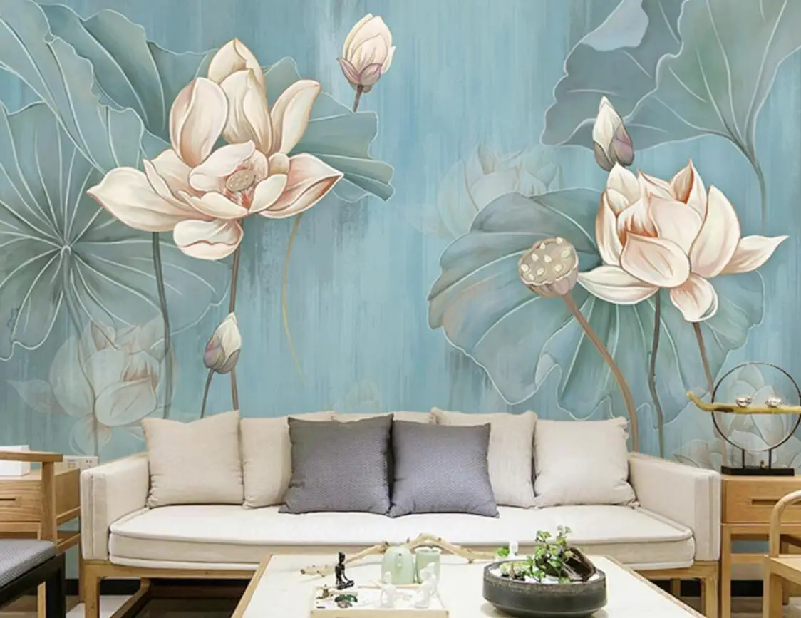 Обои с лотосом в стиле дзен гостиная спальня фреска для ТВ фоновые обои новый