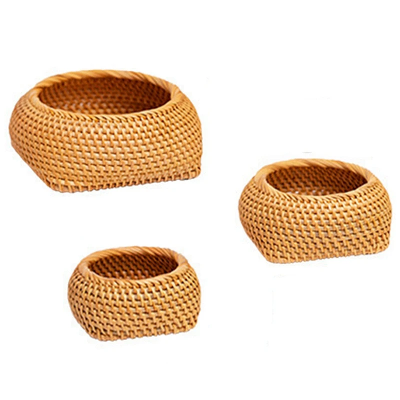 

Hand-Woven Basket Rattan Candy Storage Picnic Tray Food Bread Dishes Basket Rattan Basket Fruit Tea Snack Bread Basket