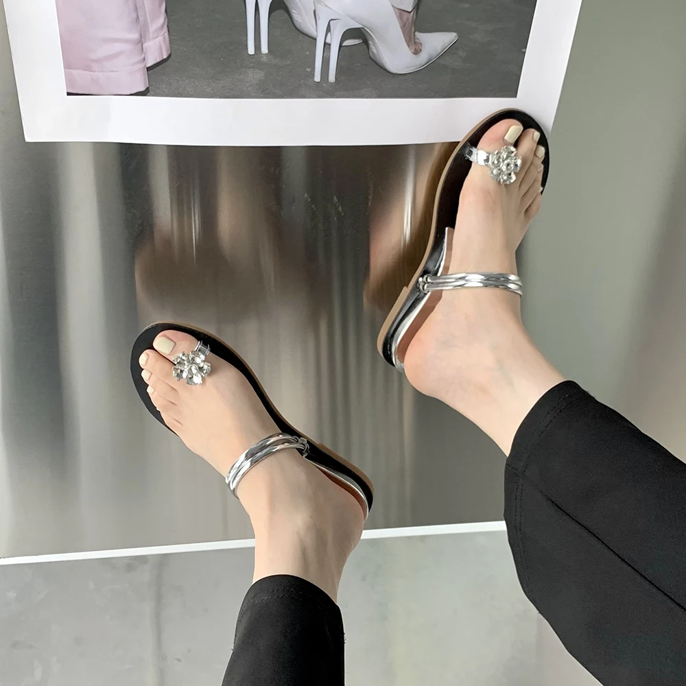 Босоножки женские с кристаллами шлепанцы летняя Уличная обувь без задника на