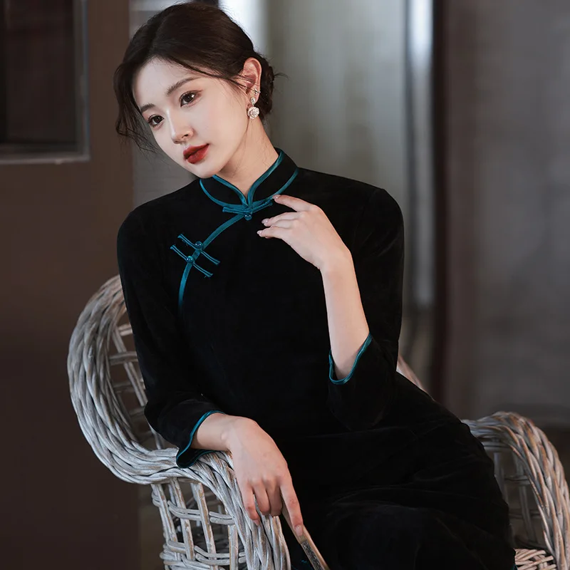 Женское элегантное темпераментное облегающее платье Ципао с длинными рукавами в