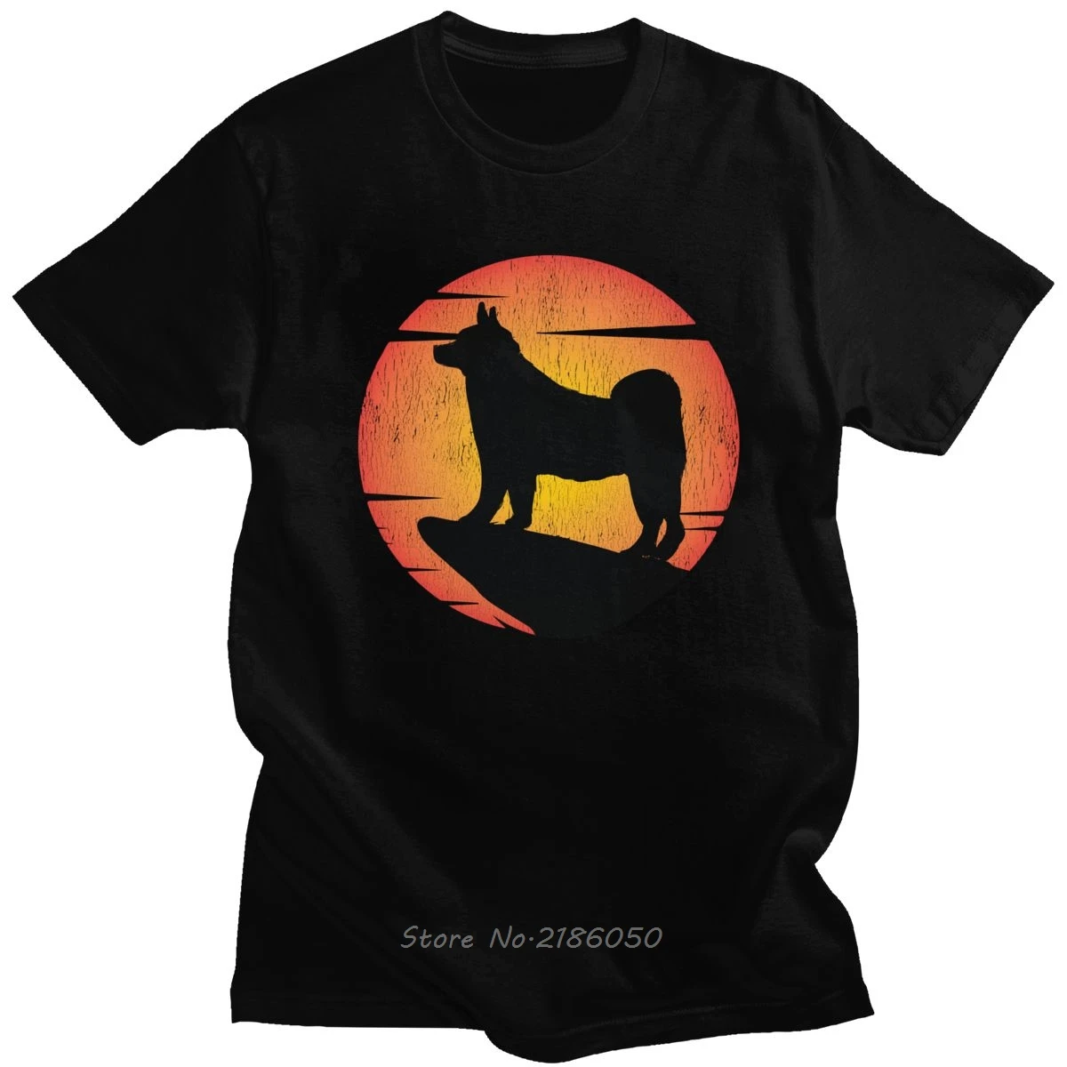 Vintage Grunge Akita Inu Sunset T Shirt for Men Short Sleeved Japanese Dog Summer Tee Soft Cotton T-shirt Harajuku