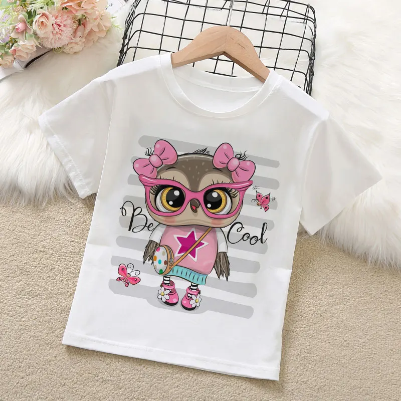 

Summer Clothes For Girls Children Owl Cartoon Print T-Shirt 24M-9T Baby Cotton Blended Short Sleeve Top Kids Thin Section Wear