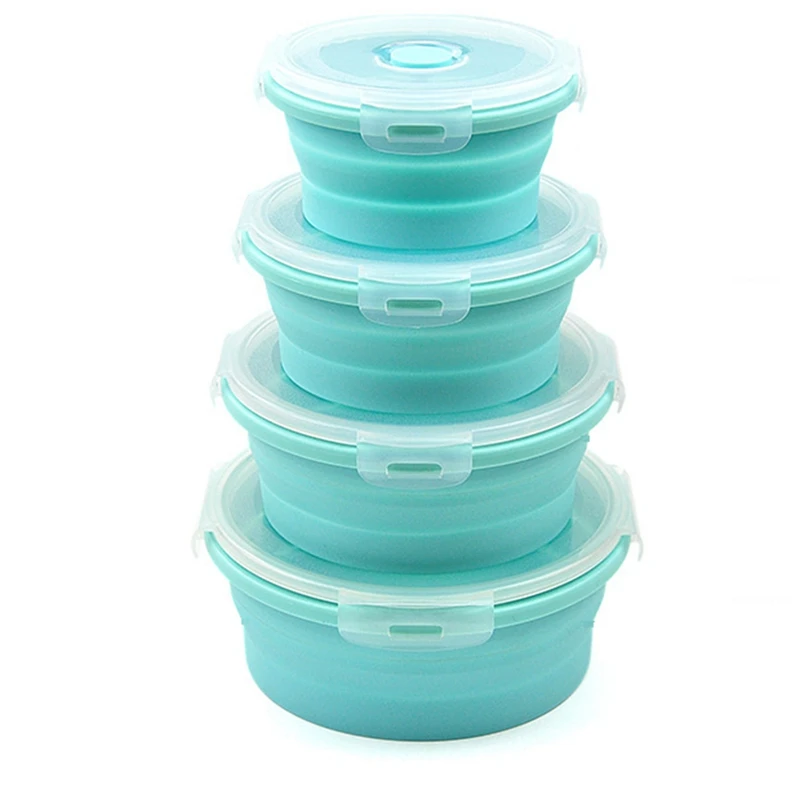 

Round Silicone Lunch Box Lunch Box Collapsible Microwavable Portable Oven Bowl Picnic Camping Box