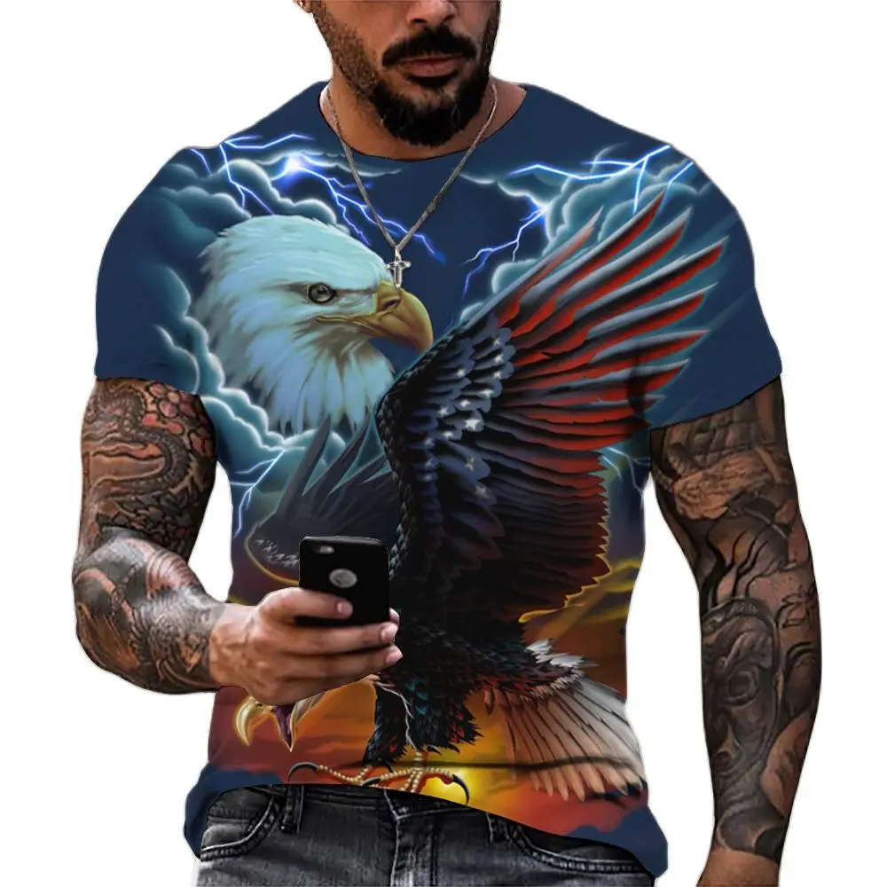 

New men's T-shirt animal print 3D eagle print T-shirt summer casual short sleeve retro Harajuku oversized clothing