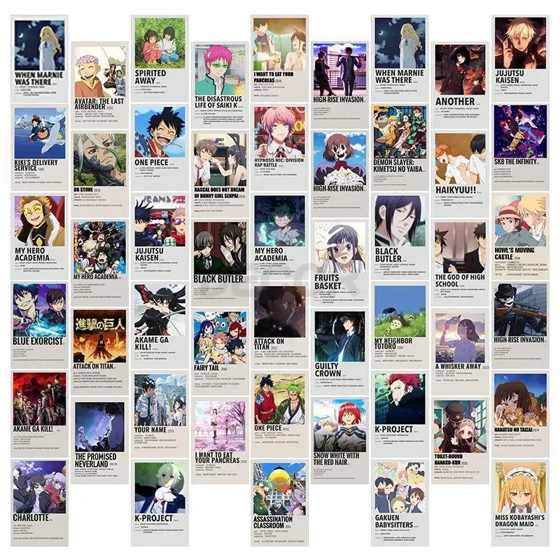 

50Pcs Anime Movie Poster Aesthetic Photo Wall Collage Kit Manga Club Art Home Decoration Dorm Decor for Teens and Young Adults