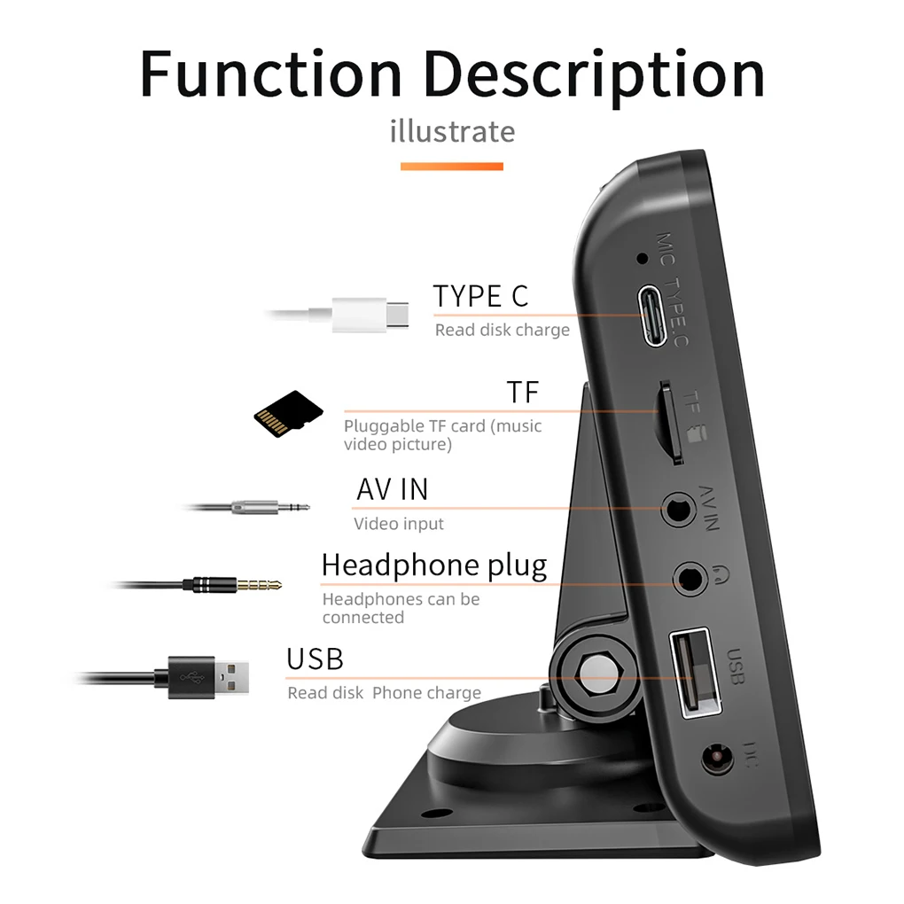 

Metal Vehicle Radio Portable Hands-free Lighter Powered Built-in Mic USB Interface WiFi 2.4G/5G Audio Dashboard MP5 Player