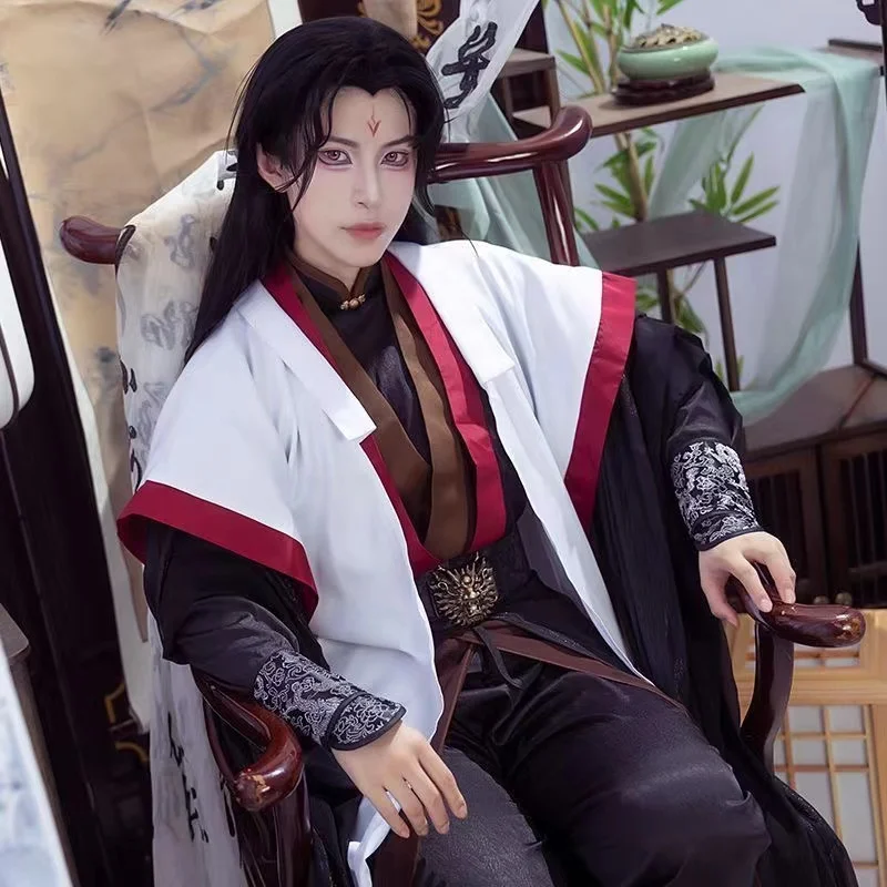 Нишевое стильное черно-белое платье ханьфу в стиле злодей Комплект аниме