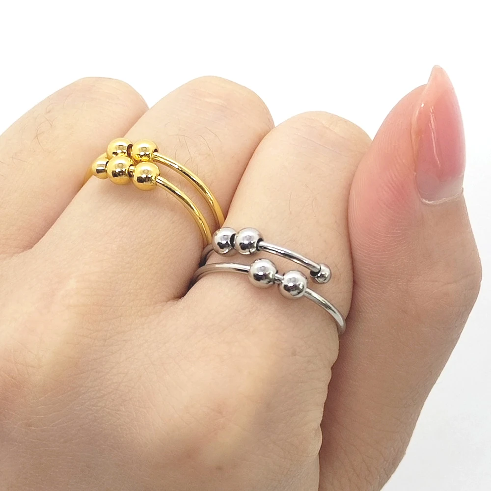 

1Pc Stainless Steel Anxiety Ring Minimalist Adjustable Ball Open Rings For Women Wedding Party Jewelry Gift Dainty Trendy INS