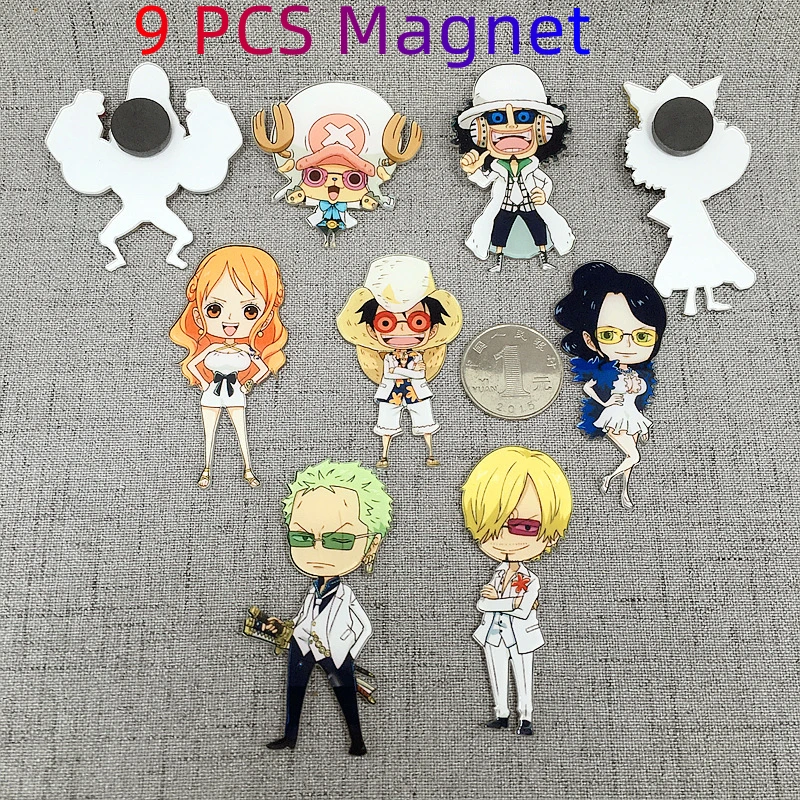 

9PCS PVC Wholesale One Piece Anime Fridge Magnets Set Fashion Design Refrigerator Magnetic Stickers Home Decor Aimants Frigo Toy