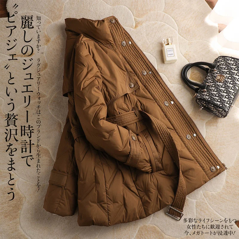 High Quality Women Jacket  Casaco Feminino  Abrigos Mujer  90%  White Goose Down  Office Lady  Covered Button Thin Coat Women