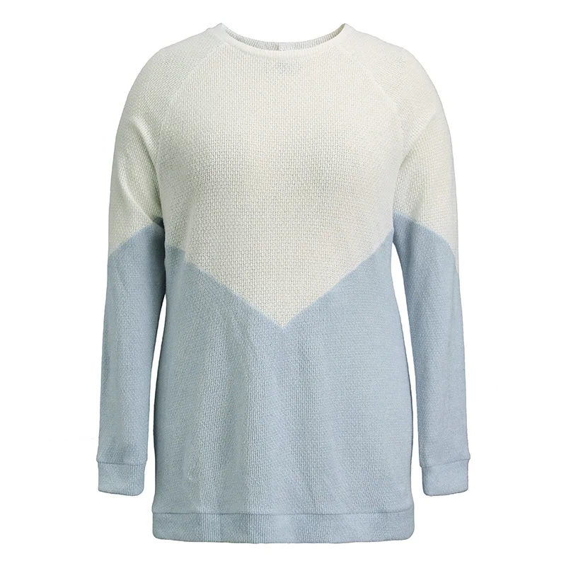 

Spring Autumn Patchwork Knit Tops Women Long Sleeve O-neck Loose Casual Pullover Sweater