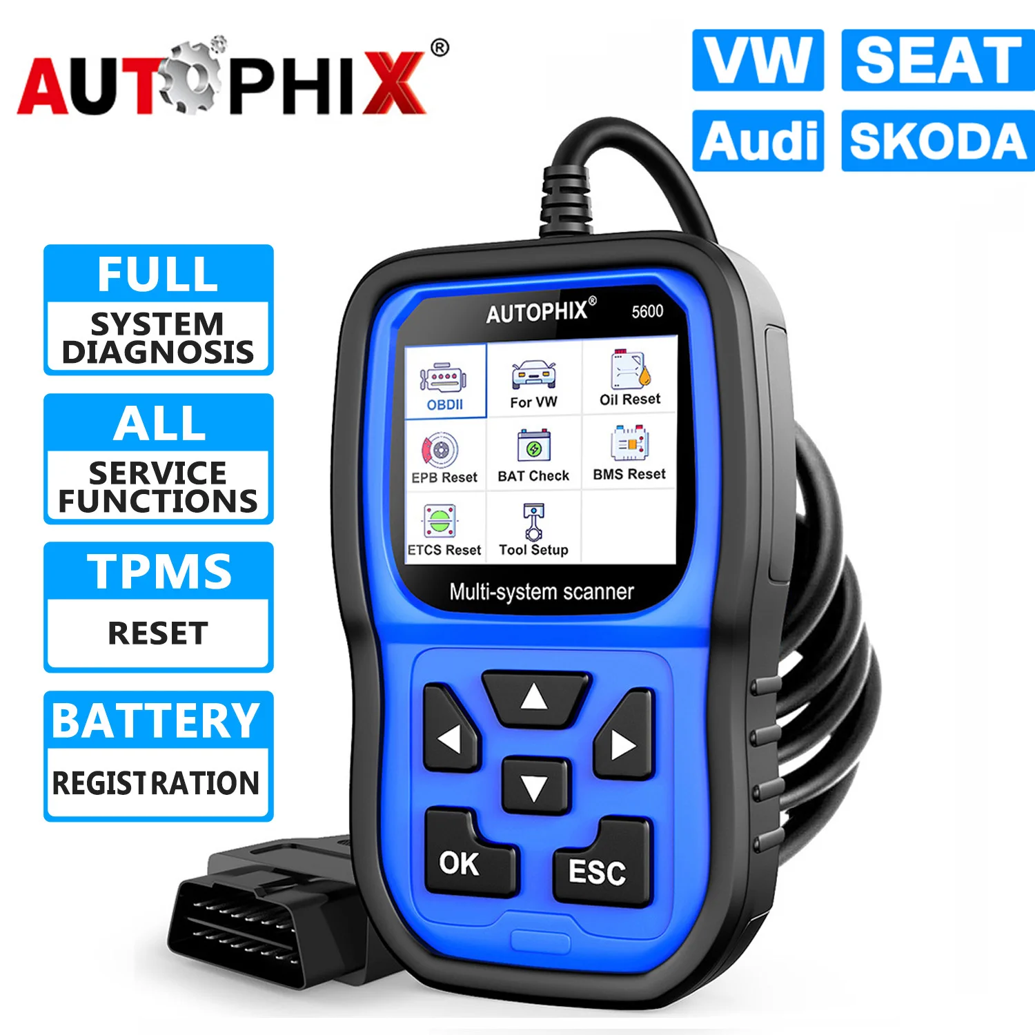AUTOPHIX 5600 Car Diagnostics Tool for VW Audi Skoda Seat OBD2 Scanner Full Systems Code Reader Auto Scanner Diagnostics