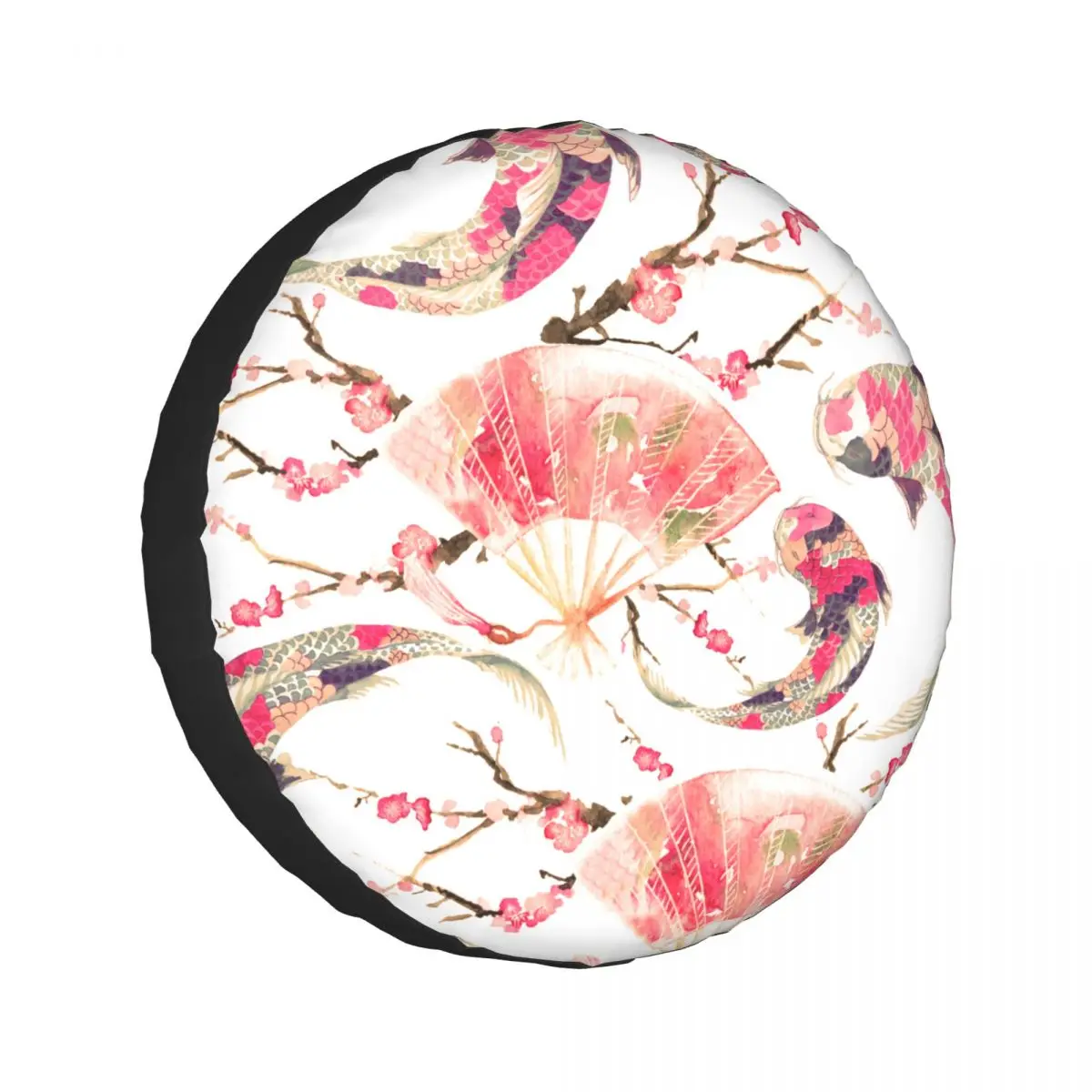 

Car Wheel Tyre Cover 13/14/15/16 Inch Japanese Carp Cherry Blossom Fans Spare Tire Cover Case Protector Pouch Car Accessories