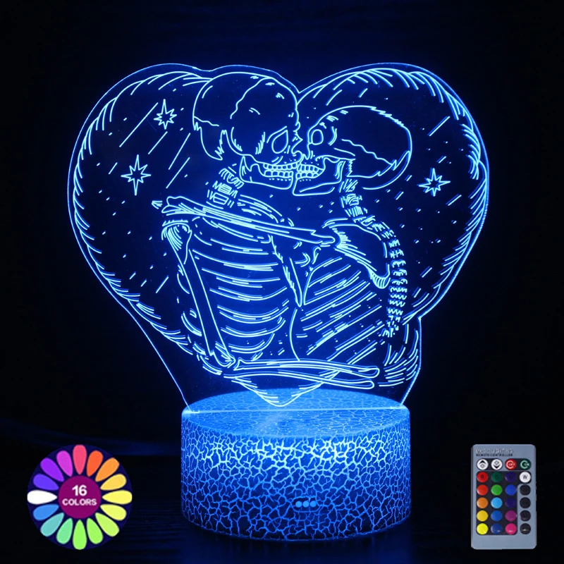 I Love You Forever 3d lámpara esqueleto Vintage calavera Led luz de noche decoración de Halloween regalo para novia lámpara de mesa decoración de habitación