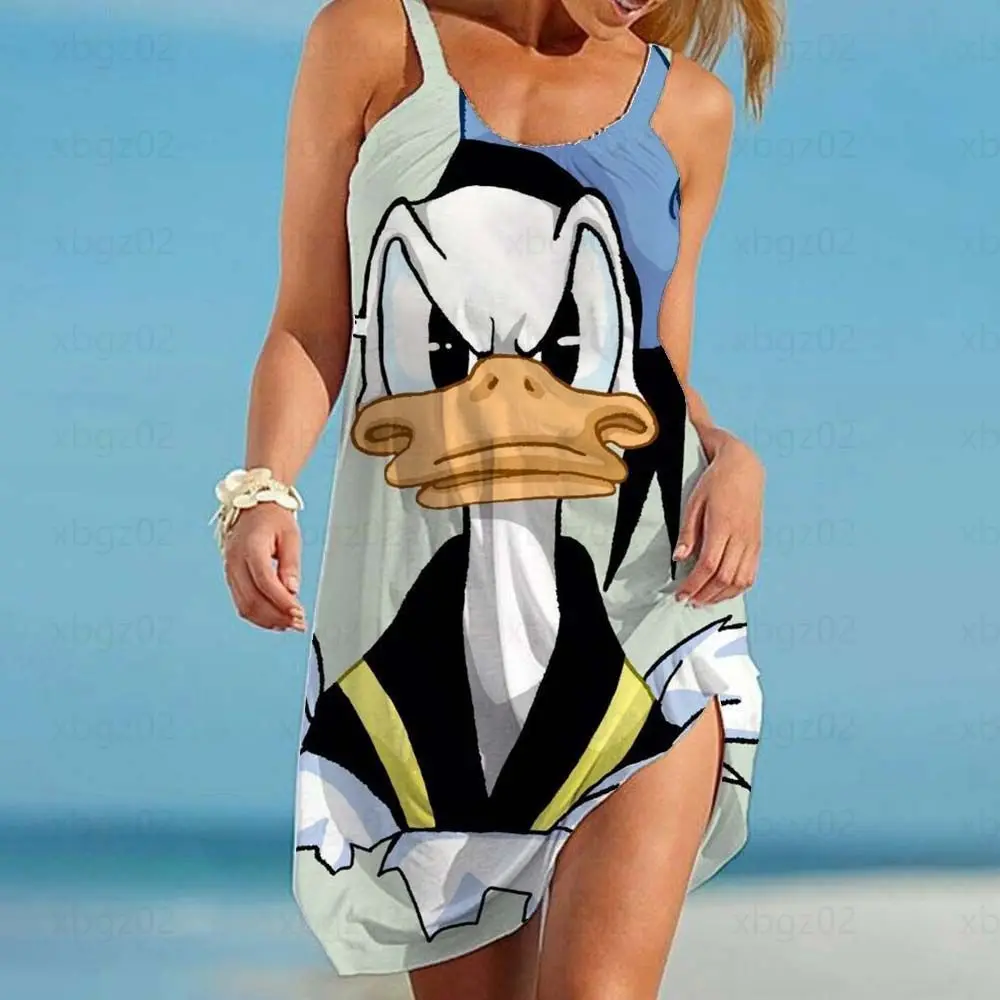 

Women's Dress Elegant Dresses for Women 2022 Party Boho Cartoon Disney Loose Sling Sleeveless Donald Duck Sexy Printed Boho Top