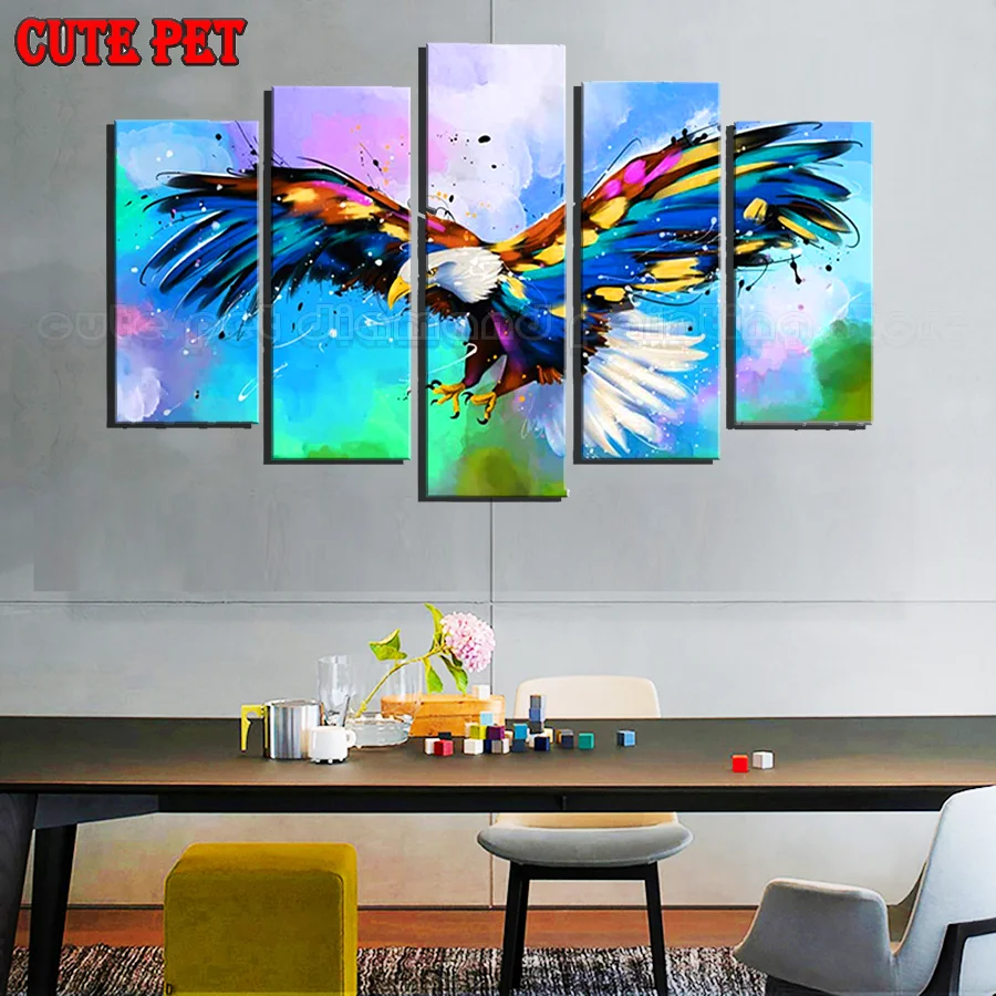 

DIY Diamond Embroidery Flying bald eagle abstract colorful bird Diamond painting Full square drill mosaic Rhinestone Decor 5PCS