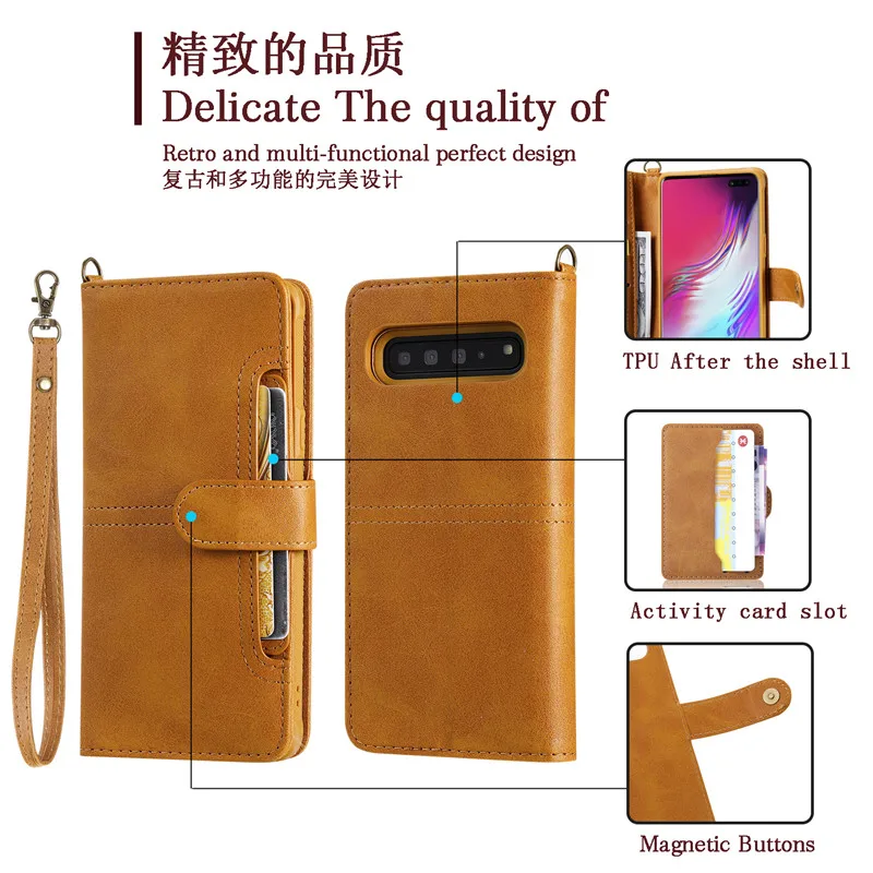 Shockproof Leather Flip Case For Samsung Galaxy S10 5G S9 S8 Note 10 8 9 Plus S10e Detachable Magnetic Card Slots Wallet Case