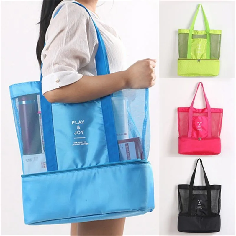 

New Thermal Insulation Bag Handheld Lunch Bag Useful Shoulder Bag Cooler Picnic Bag Mesh Beach Tote Bag Food Drink Storage