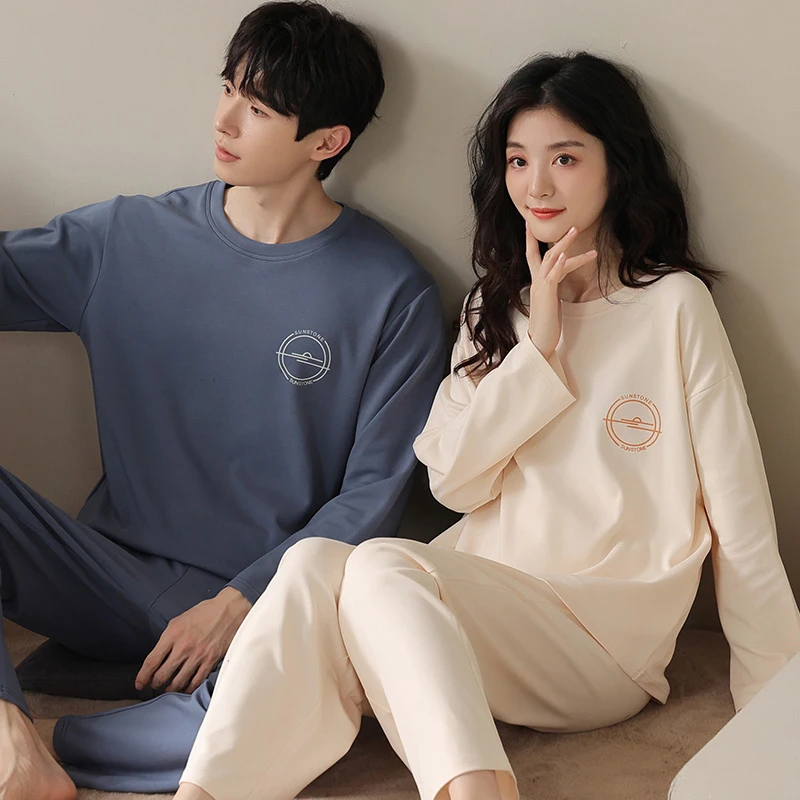 CAIYIER Letter Lovers Nightwear Suit Winter O-Neck Cartoon Couple Sleepwear Men & Women Soft Sweet Pajamas Set Male Lounge Wear