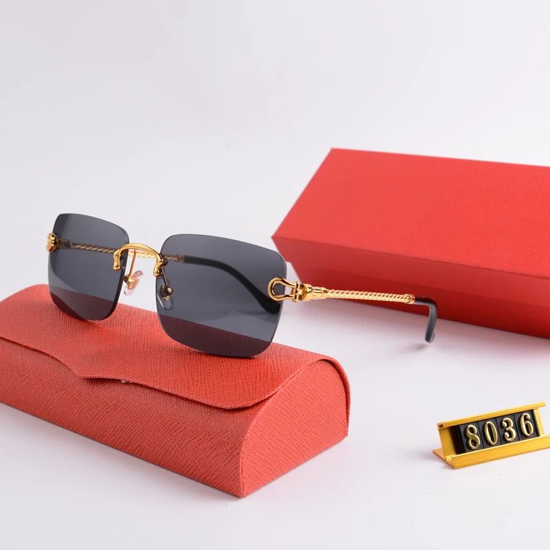 2023 Carter Fashion Unique Semi-Rimless Square Style Gradient Sunglasses  Vintage Classic Brand Design Sun Glasses 8036