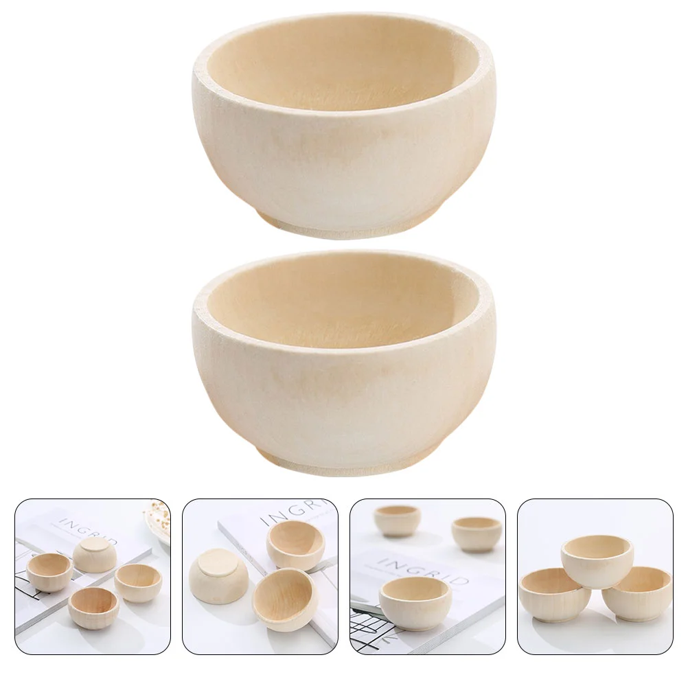 

2 Pcs Wood Craft Material Toys Solid Simulated Kitchen Wooden Child Small Bowls