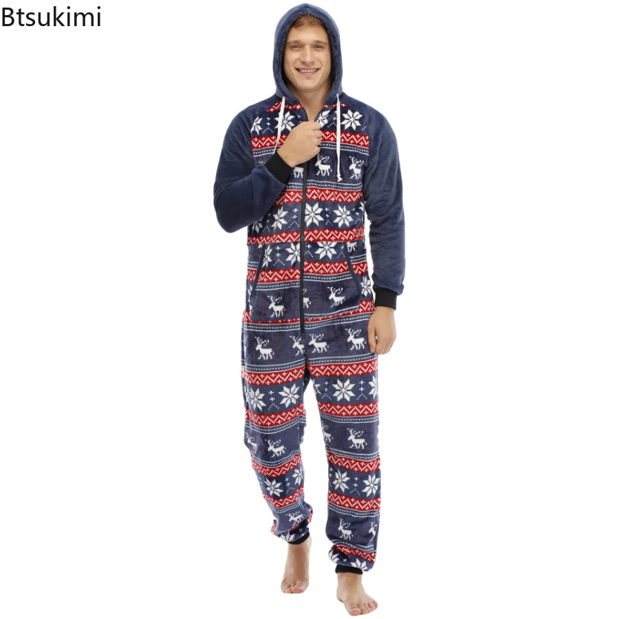 New 2022 Autumn Winter Casual Warm Flannel Onesies Hoodie Jumpsuit Pajama Men Festival Jumpsuits Hoodie Zipper Sleepwear Male