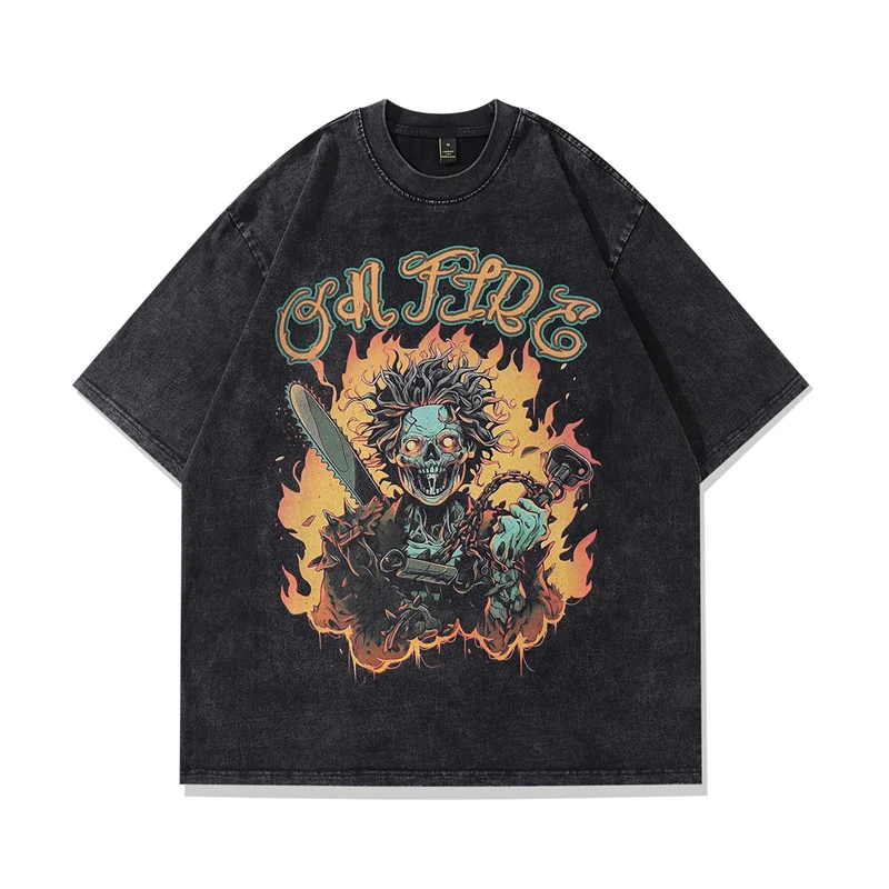 

Goth Skull Flame Print T Shirt 2023 Men Women Oversized Short Sleeve Streetwear Cotton T-shirt Harajuku Punk Fashion Summer Tops