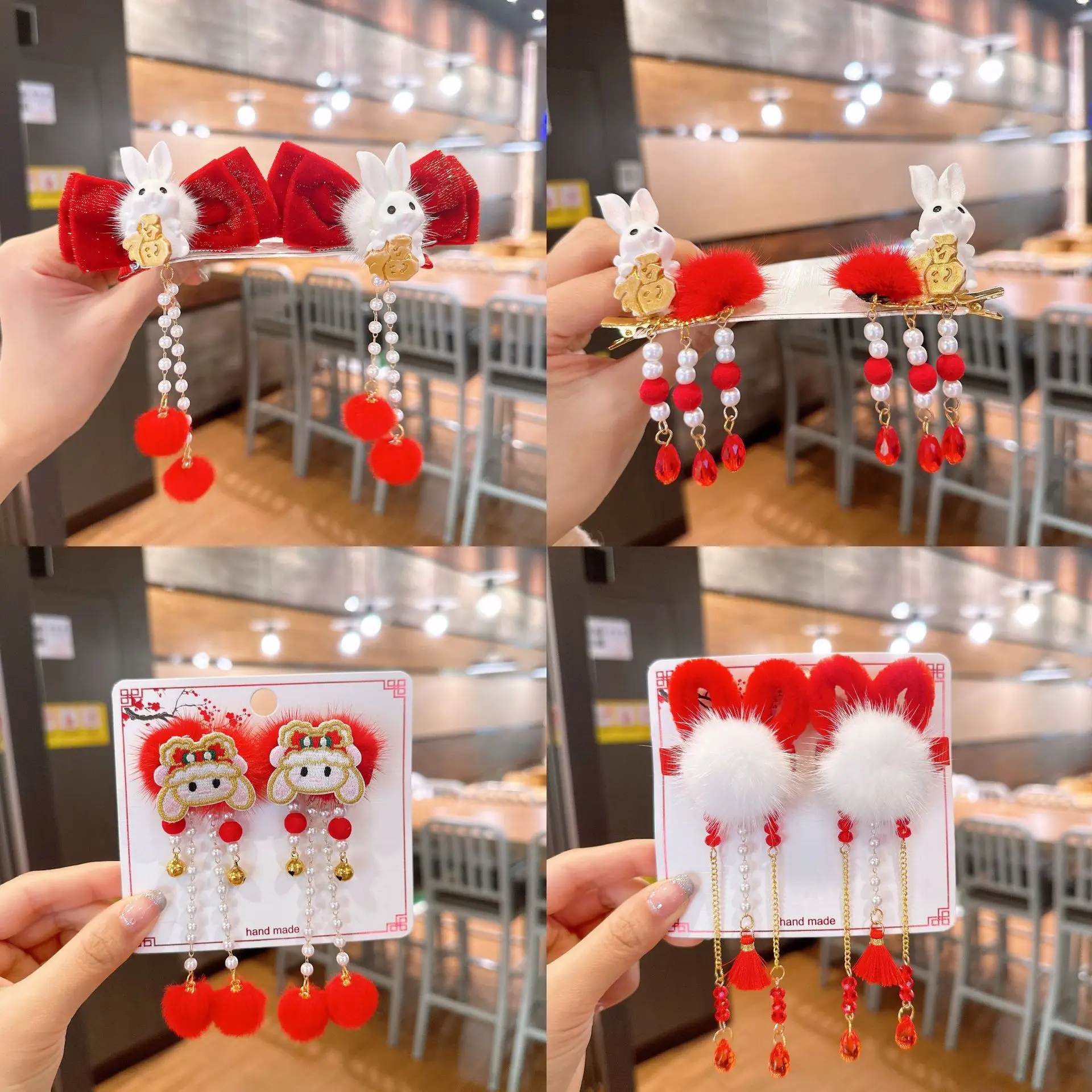 

Children's Baby New Year Hanfu a Pair of Hairclips Hair Clips Hair Accessories Girls' Style Hairpin Hairclip Headdress headband