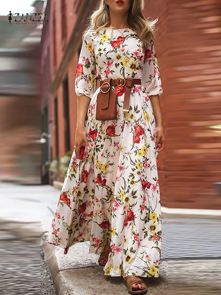

ZANZEA Summer Women Floral Printed Dress O-Neck Half Sleeve Party Holiday Sundress Femme Fashion Casual Loose Beach Vestidos