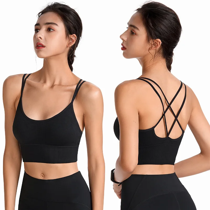 

Shockproof Cross Straps Bra Running Gym Sports Bra Top Women Widen Hem Push Up Workout Fitness Yoga Crop Tops Brassiere