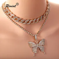 Rimiut Large Butterfly Pendant Exaggerated Luxury Crystal Retro Necklace Wedding Party Jewelry Best Gift for Girl Jewelry Set