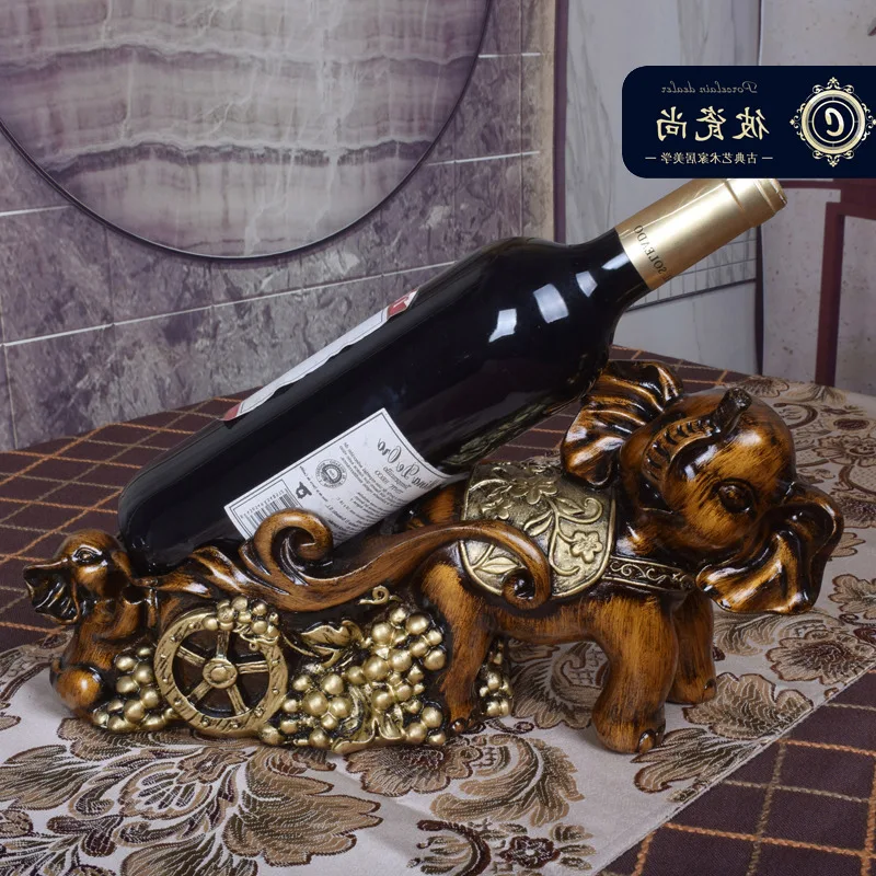 

retro European luxury red rack living room wine cabinet classical decoration American Chinese creative elephant