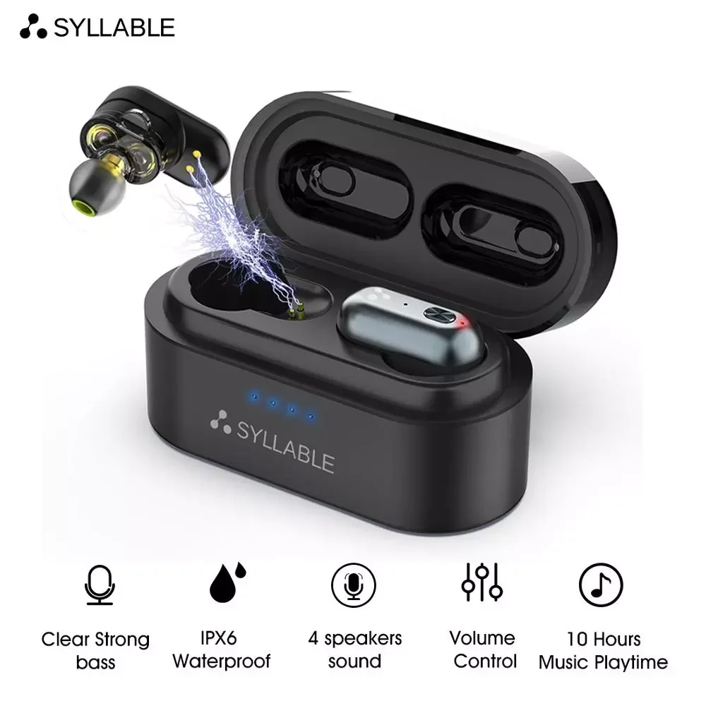 

Original SYLLABLE S101 TWS bass earphones wireless headset noise reduction SYLLABLE Volume control earbuds Bluetooth-compatible