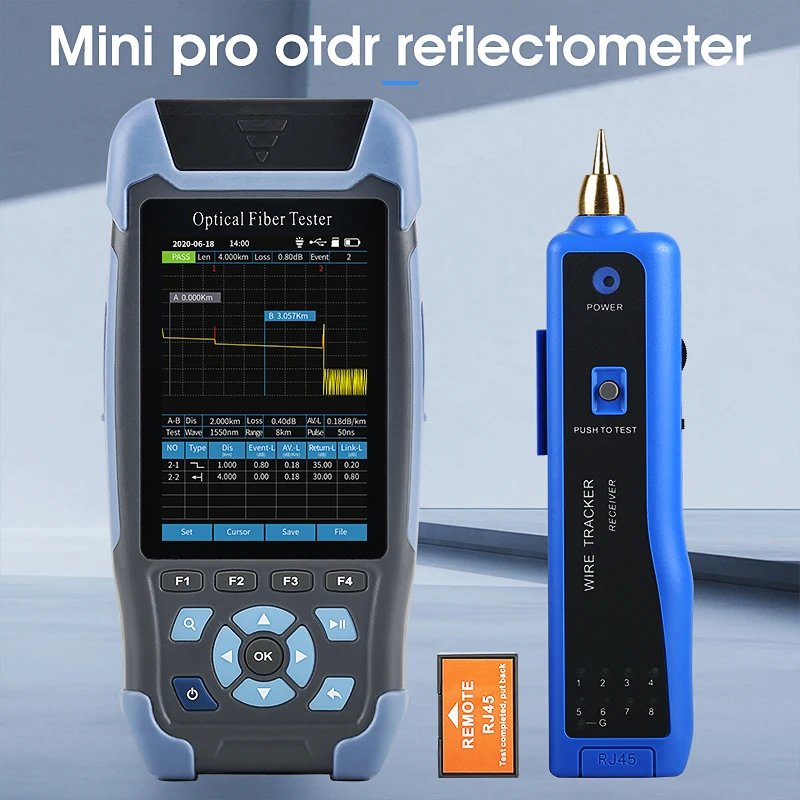 

Pro Mini OTDR Fiber Optic Reflectometer with 9 Functions VFL OLS OPM Event Map 22/24dB for 64km Fiber Cable Ethernet Tester