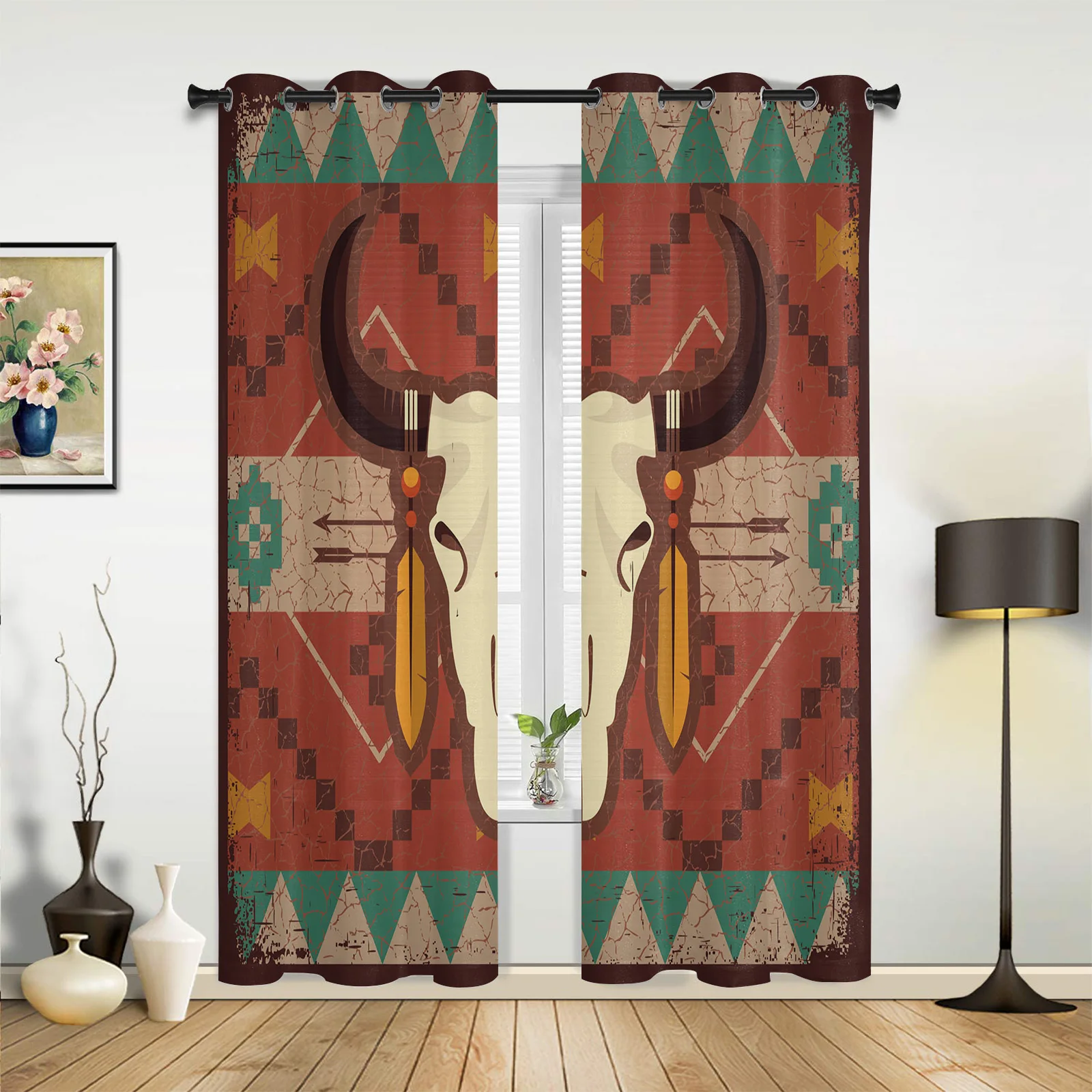 

Indian Bull Skull Art Curtains for Bedroom Living Room Drapes Kitchen Children's Room Window Curtain Modern Home Decor