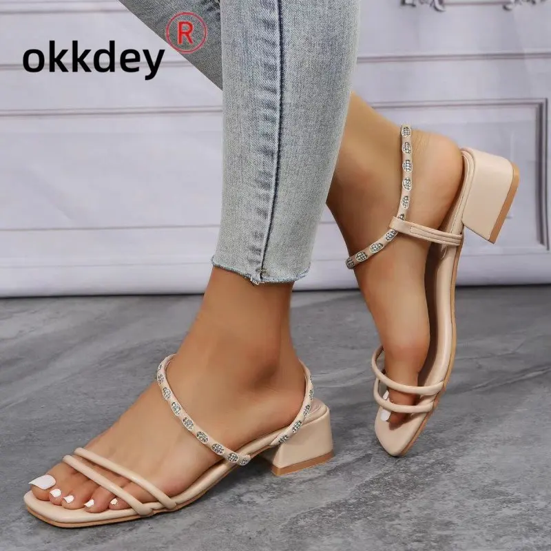 

Summer Black Women's Peep-toe Square Heel Strappy Sandals Fashion Violet Women's Mid-heel Party Outdoor Sandals